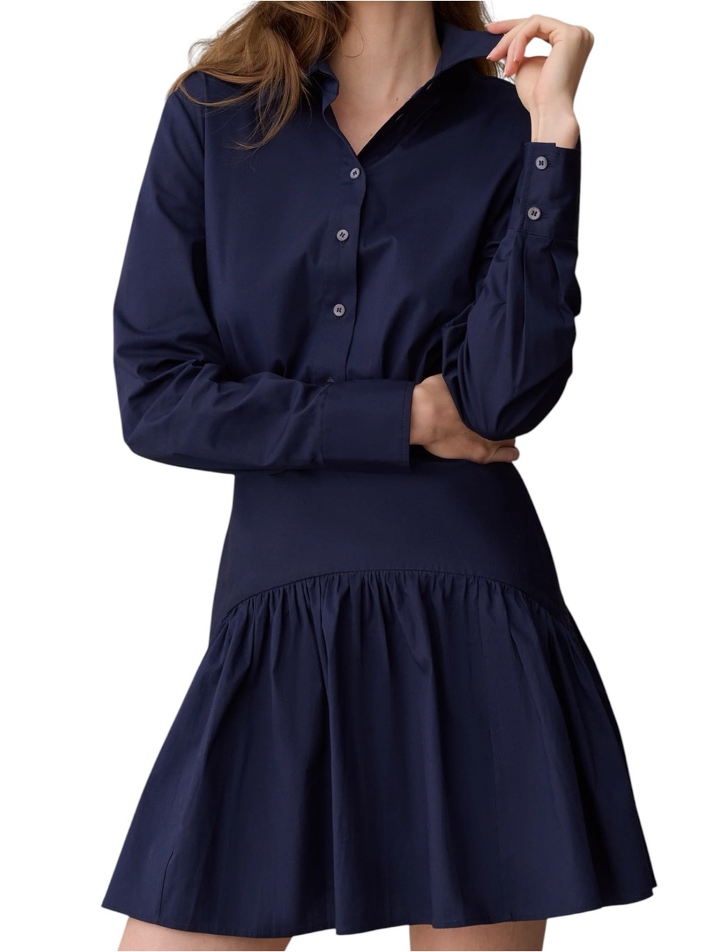 Few Moda o.p.t. Nolira Dress Navy Blue Shirtwaist Ruffle Hem Mini NWT